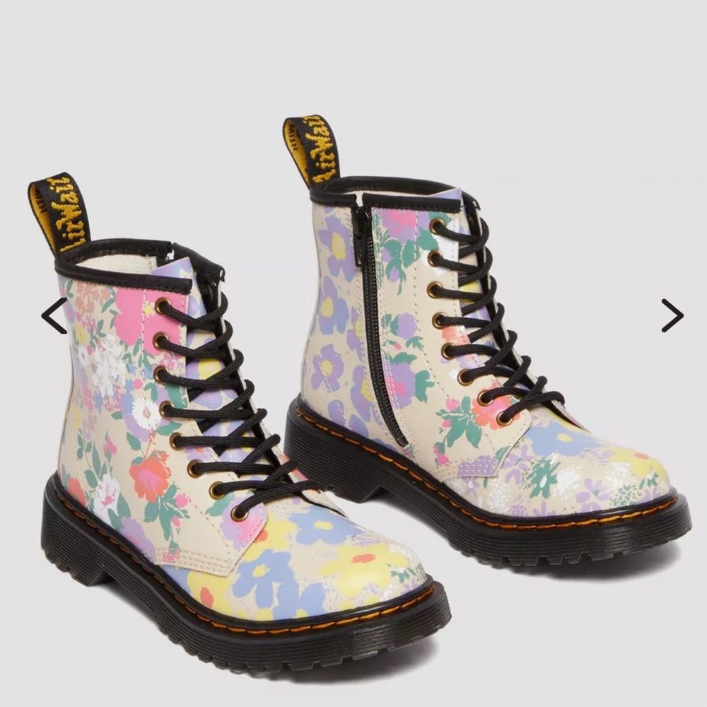 Dr Martens Junior 1460 Floral Mash Up Leather Lace Up Boots 8 Eyelet
